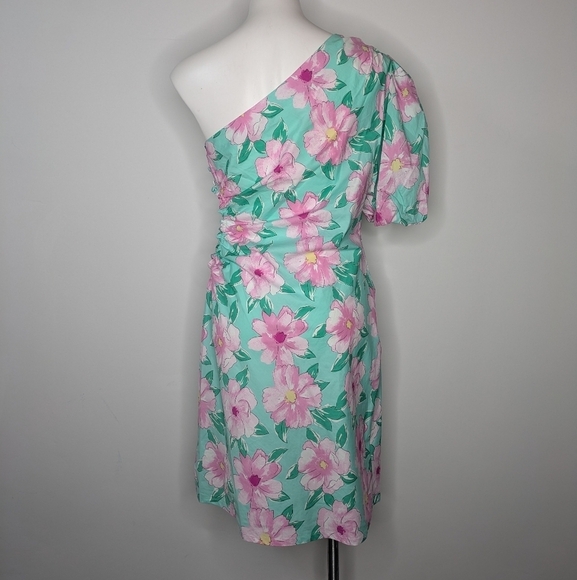 NWT GB Dillard's blue green pink floral one sleeve cutout side dress XXL - Picture 6 of 9